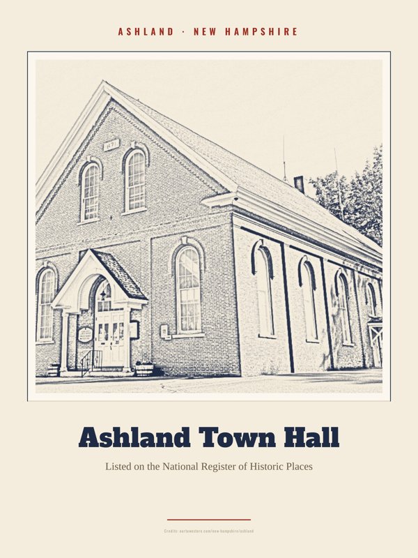 Ashland Ashland Town Hall Landmark Print artwork detail
