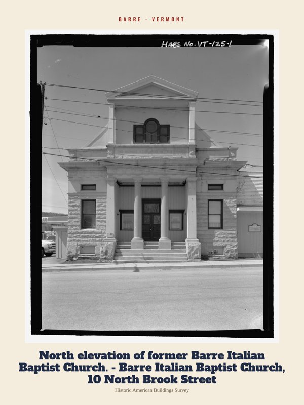 Barre North elevation of former Barre Italian Baptist Church. - Barre Italian Baptist Church, 10 North Brook Street Archive Print artwork detail