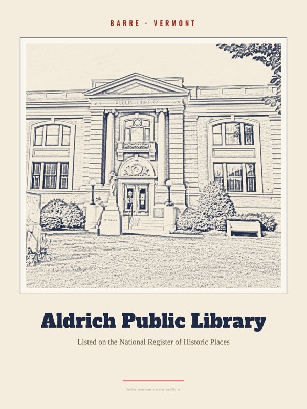 Barre Aldrich Public Library Landmark Print artwork detail