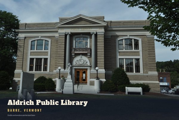 Barre Aldrich Public Library Postcard artwork detail