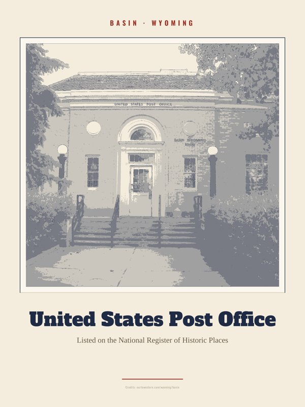 Basin United States Post Office Landmark Print artwork detail