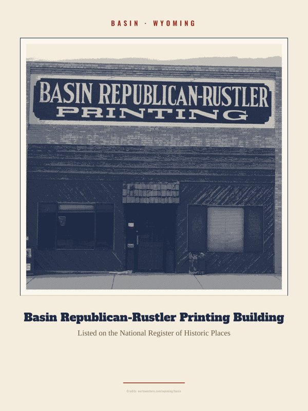 Basin Basin Republican-Rustler Printing Building Landmark Print artwork detail