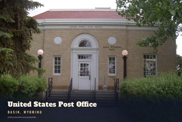 Basin United States Post Office Postcard artwork detail