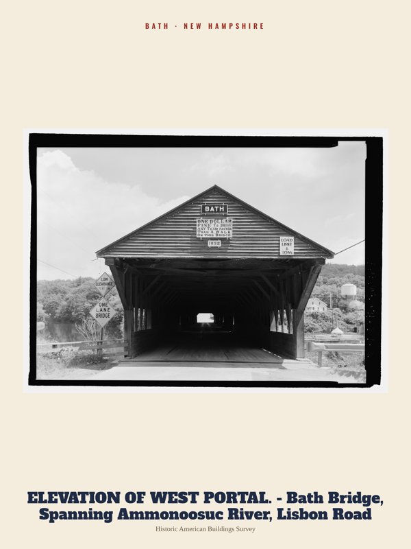 Bath ELEVATION OF WEST PORTAL. - Bath Bridge, Spanning Ammonoosuc River, Lisbon Road Archive Print artwork detail