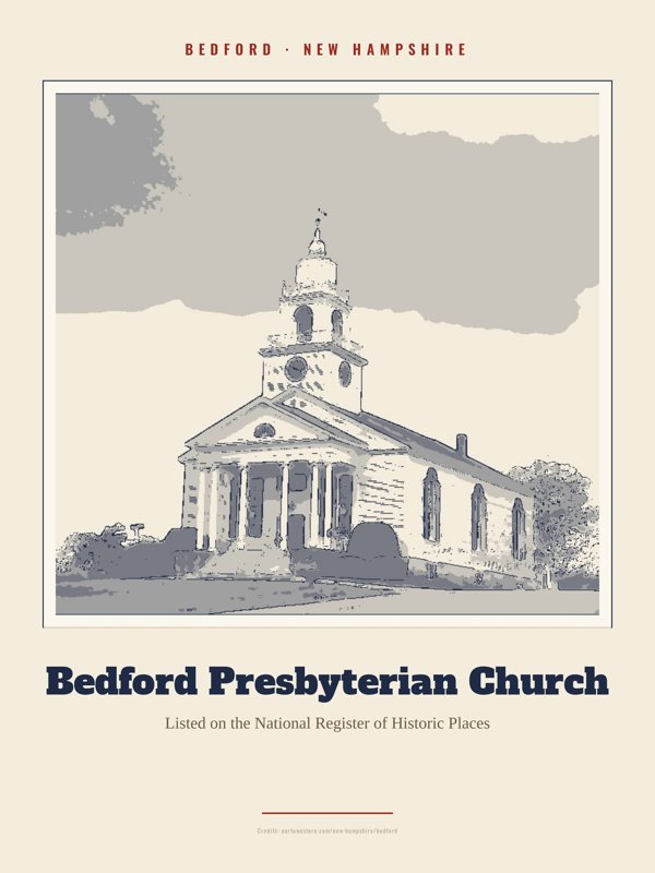 Bedford Bedford Presbyterian Church Landmark Print artwork detail