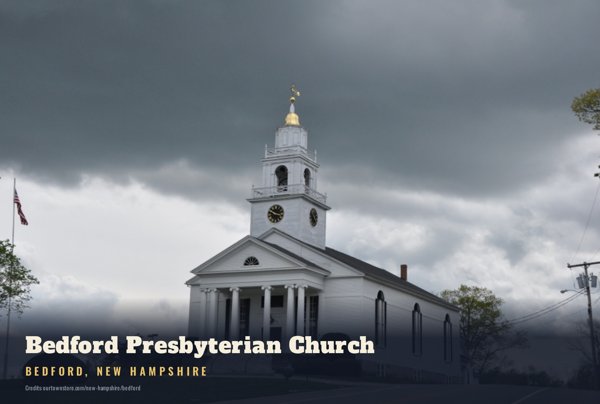Bedford Bedford Presbyterian Church Postcard artwork detail