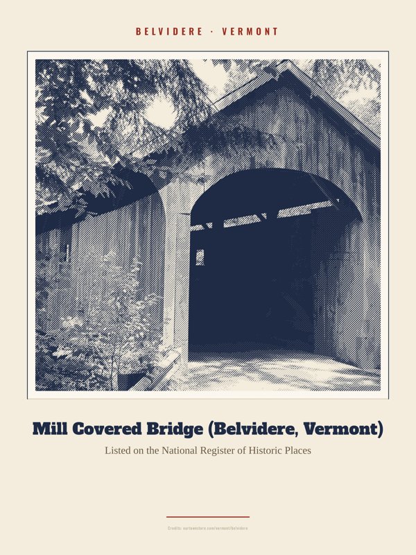 Belvidere Mill Covered Bridge (Belvidere, Vermont) Landmark Print artwork detail