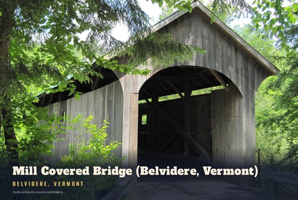 Belvidere Mill Covered Bridge (Belvidere, Vermont) Postcard artwork detail