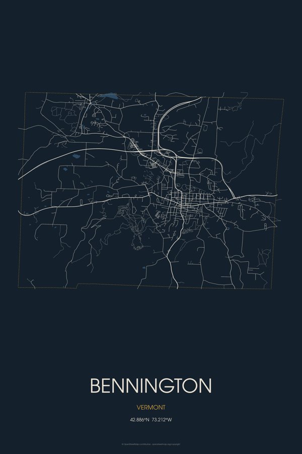 Bennington Map Throw Pillow artwork detail