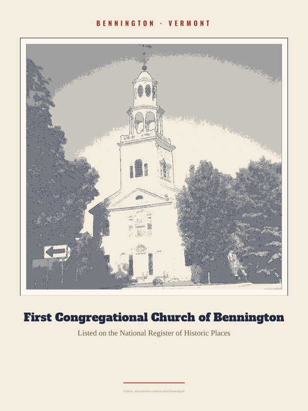 Bennington First Congregational Church of Bennington Landmark Print artwork detail