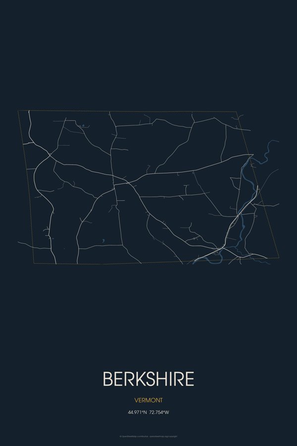 Berkshire Street Map Poster · Midnight artwork detail
