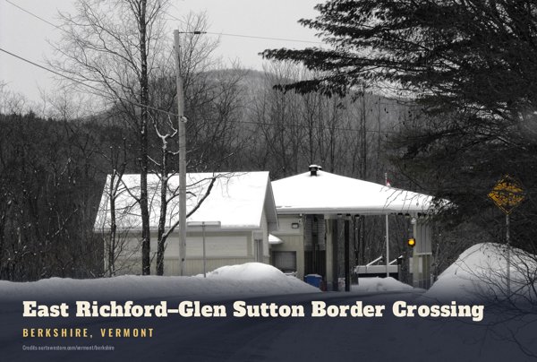 Berkshire East Richford–Glen Sutton Border Crossing Postcard artwork detail