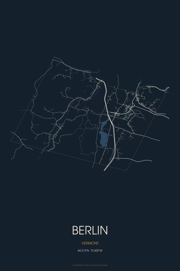 Berlin Street Map Poster · Midnight artwork detail