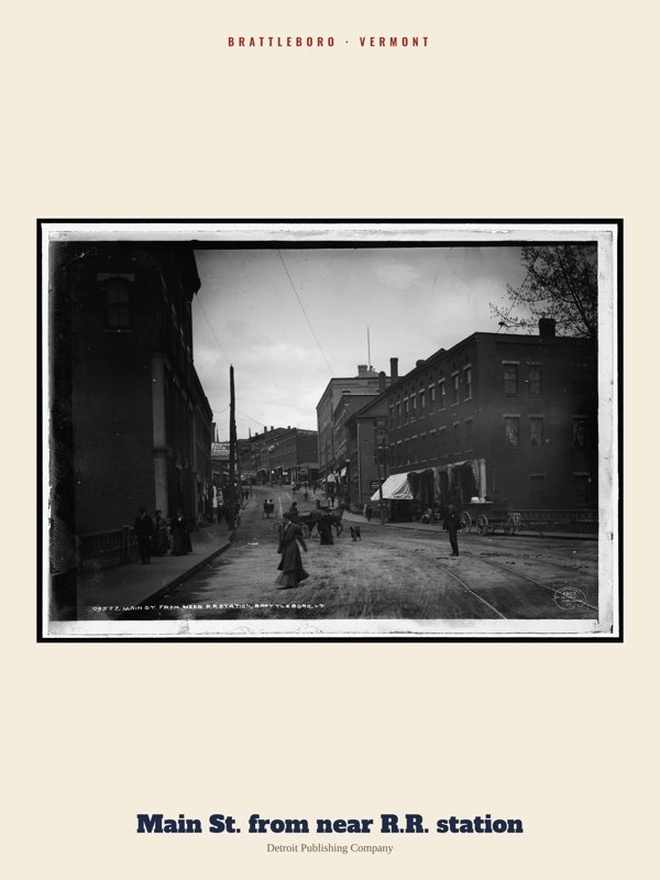 Brattleboro Main St. from near R.R. station Archive Print artwork detail