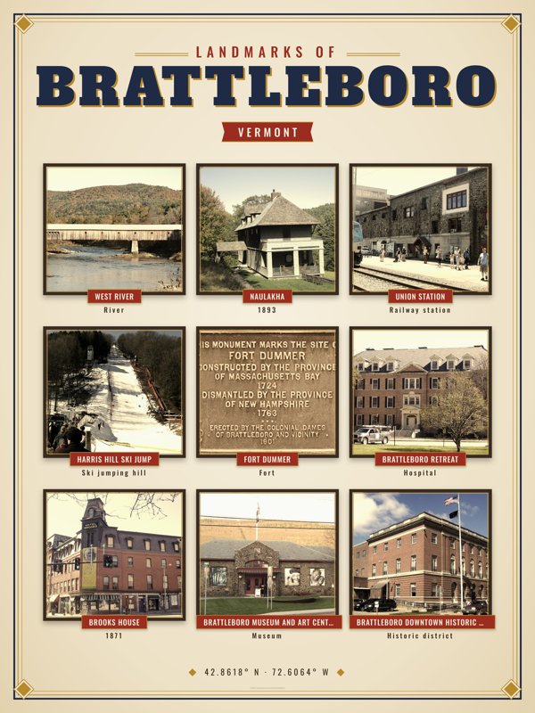 Brattleboro Landmarks Photo Poster artwork detail