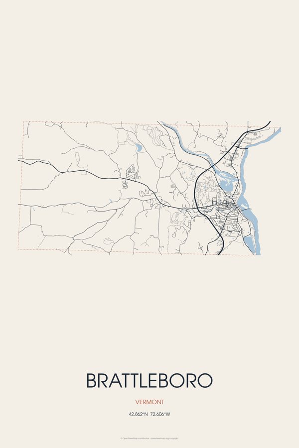 Brattleboro Street Map Poster · Linen artwork detail