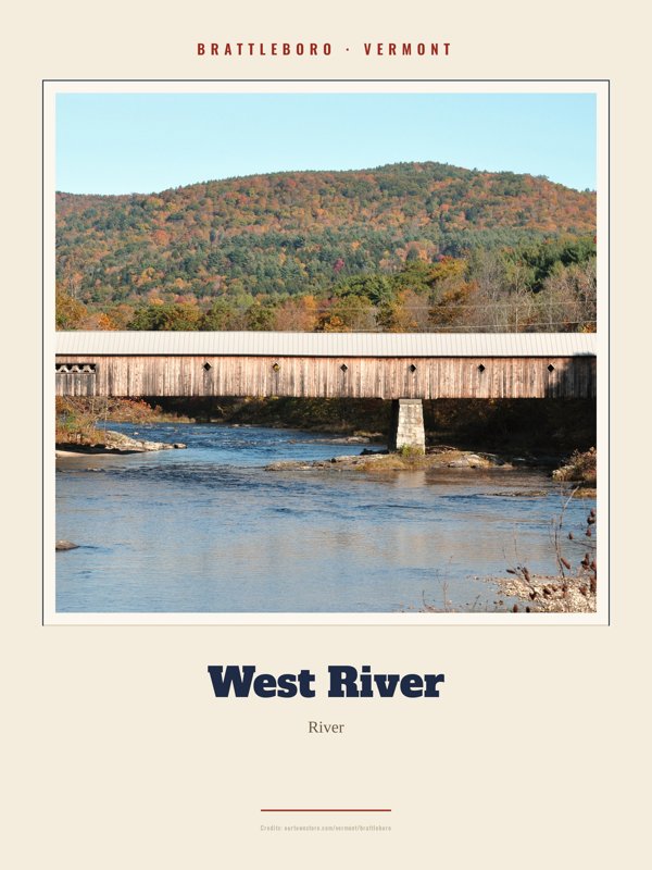 Brattleboro West River Landmark Print artwork detail