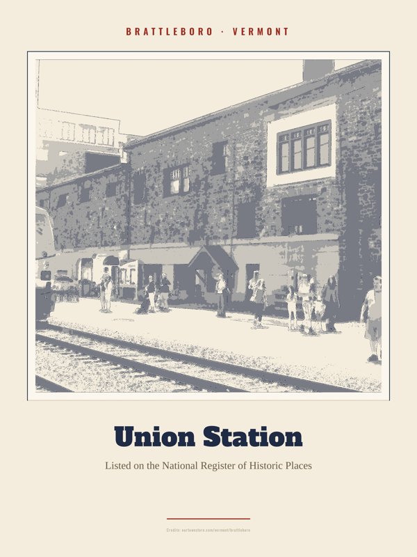 Brattleboro Union Station Landmark Print artwork detail