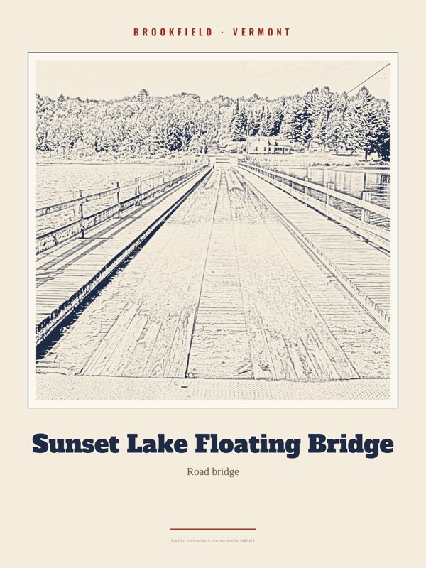 Brookfield Sunset Lake Floating Bridge Landmark Print artwork detail