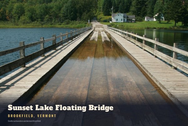 Brookfield Sunset Lake Floating Bridge Postcard artwork detail