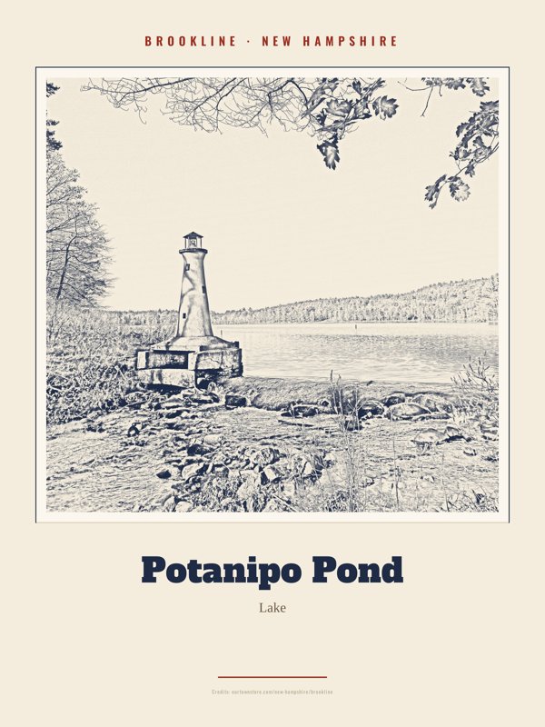 Brookline Potanipo Pond Landmark Print artwork detail