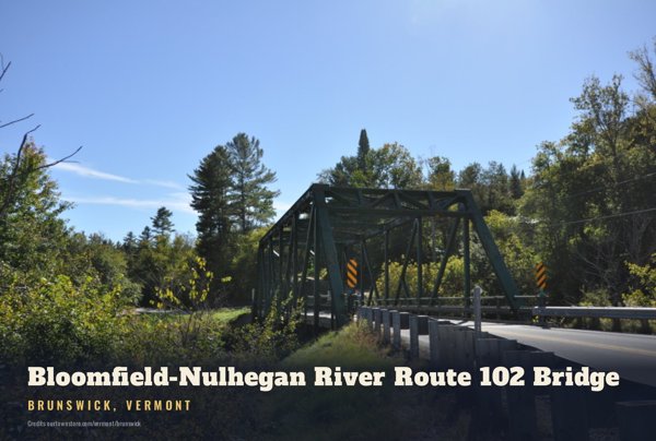 Brunswick Bloomfield-Nulhegan River Route 102 Bridge Postcard artwork detail