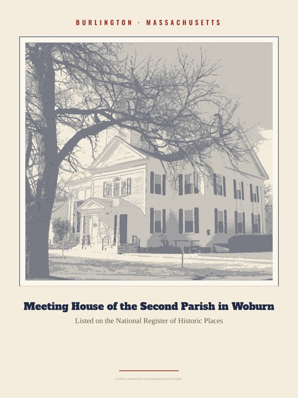 Burlington Meeting House of the Second Parish in Woburn Landmark Print artwork detail