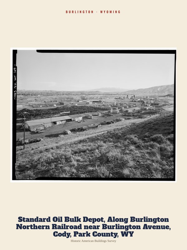 Burlington Standard Oil Bulk Depot, Along Burlington Northern Railroad near Burlington Avenue, Cody, Park County, WY Archive Print artwork detail