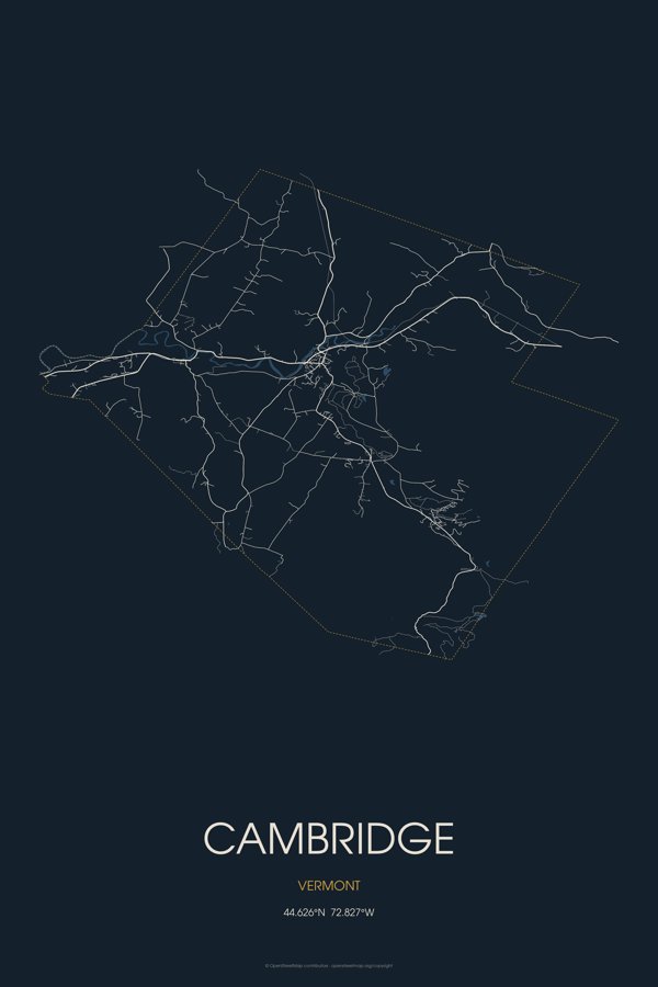 Cambridge Street Map Poster · Midnight artwork detail