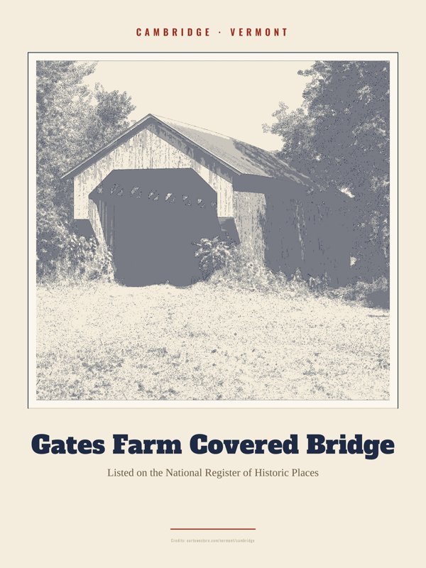 Cambridge Gates Farm Covered Bridge Landmark Print artwork detail