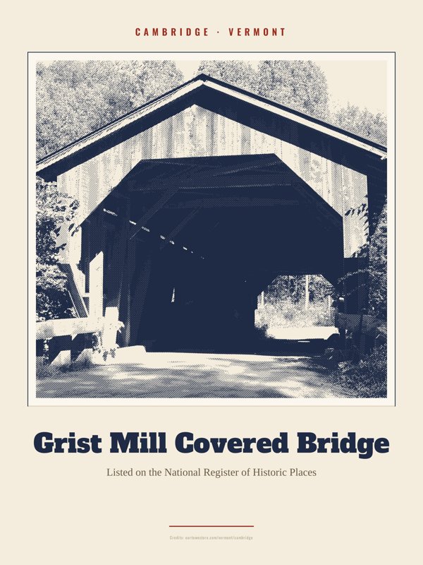 Cambridge Grist Mill Covered Bridge Landmark Print artwork detail