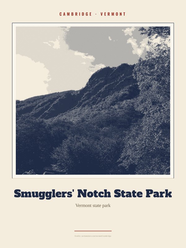 Cambridge Smugglers' Notch State Park Landmark Print artwork detail