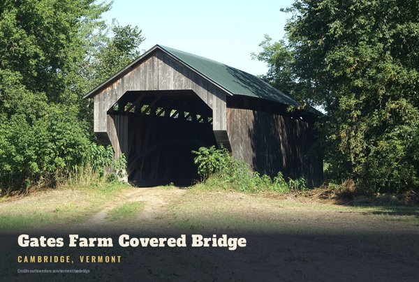 Cambridge Gates Farm Covered Bridge Postcard artwork detail