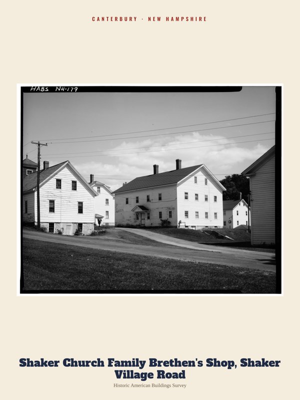 Canterbury Shaker Church Family Brethen's Shop, Shaker Village Road Archive Print artwork detail