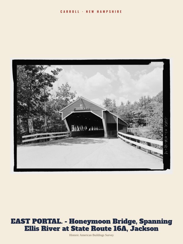 Carroll EAST PORTAL. - Honeymoon Bridge, Spanning Ellis River at State Route 16A, Jackson Archive Print artwork detail