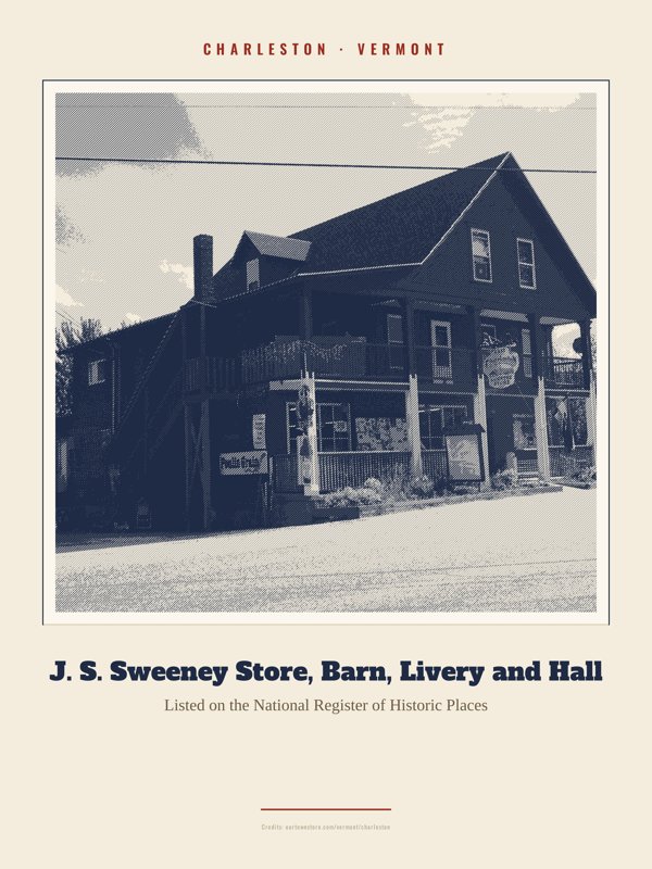 Charleston J. S. Sweeney Store, Barn, Livery and Hall Landmark Print artwork detail