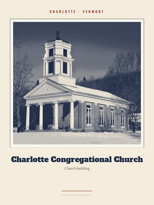 Charlotte Charlotte Congregational Church Landmark Print artwork detail