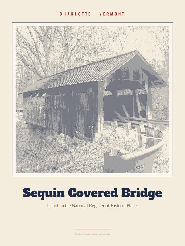 Charlotte Sequin Covered Bridge Landmark Print artwork detail