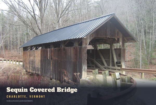 Charlotte Sequin Covered Bridge Postcard artwork detail