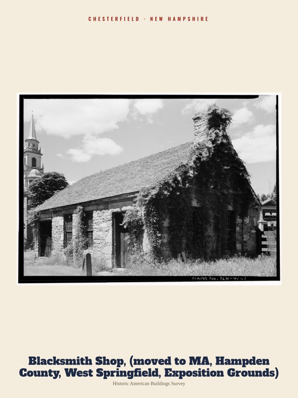 Chesterfield Blacksmith Shop, (moved to MA, Hampden County, West Springfield, Exposition Grounds) Archive Print artwork detail