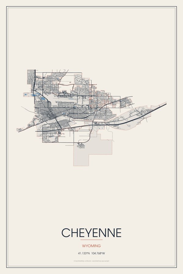Cheyenne Street Map Poster · Linen artwork detail