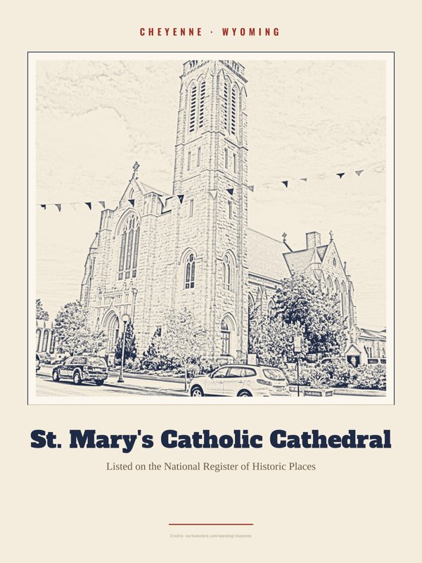 Cheyenne St. Mary's Catholic Cathedral Landmark Print artwork detail