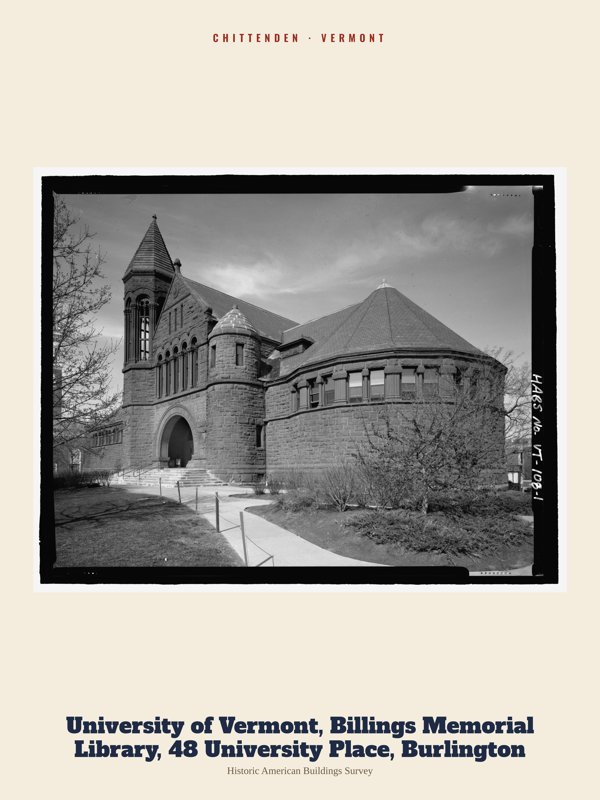Chittenden University of Vermont, Billings Memorial Library, 48 University Place, Burlington Archive Print artwork detail
