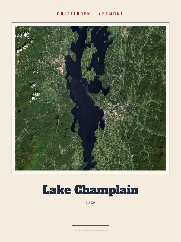 Chittenden Lake Champlain Landmark Print artwork detail