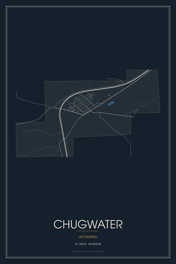 Chugwater Street Map Poster · Midnight artwork detail