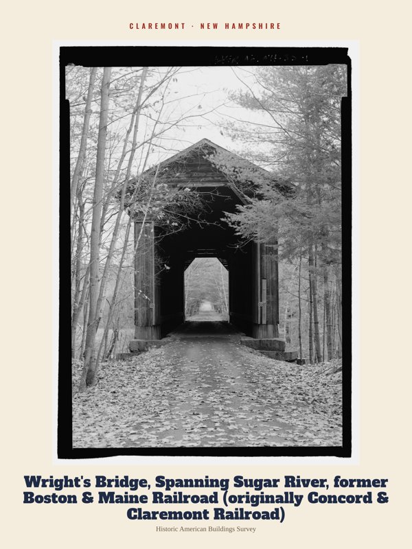 Claremont Wright's Bridge, Spanning Sugar River, former Boston & Maine Railroad (originally Concord & Claremont Railroad) Archive Print artwork detail