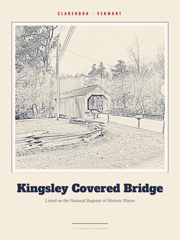 Clarendon Kingsley Covered Bridge Landmark Print artwork detail