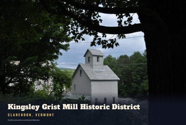 Clarendon Kingsley Grist Mill Historic District Postcard artwork detail