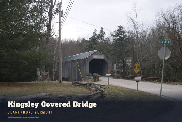 Clarendon Kingsley Covered Bridge Postcard artwork detail