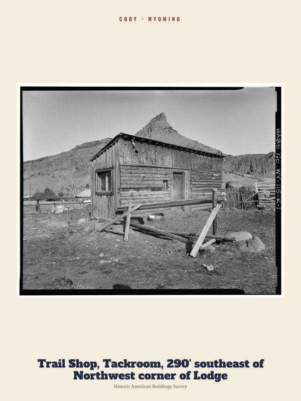 Cody Trail Shop, Tackroom, 290' southeast of Northwest corner of Lodge Archive Print artwork detail